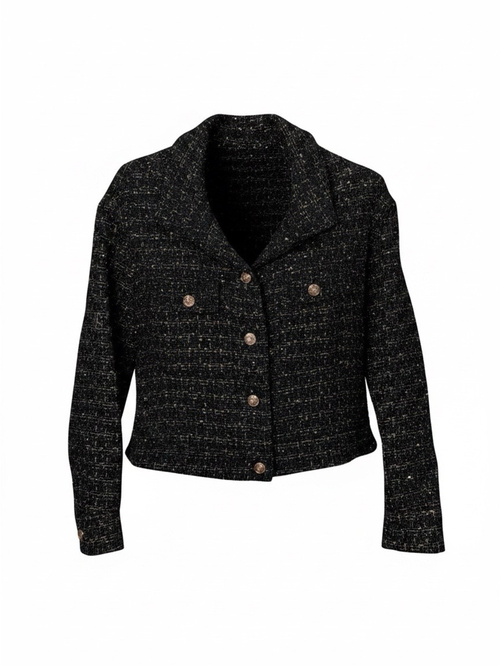 Marled Black Tweed Button-Front Blazer Women's Jacket Large